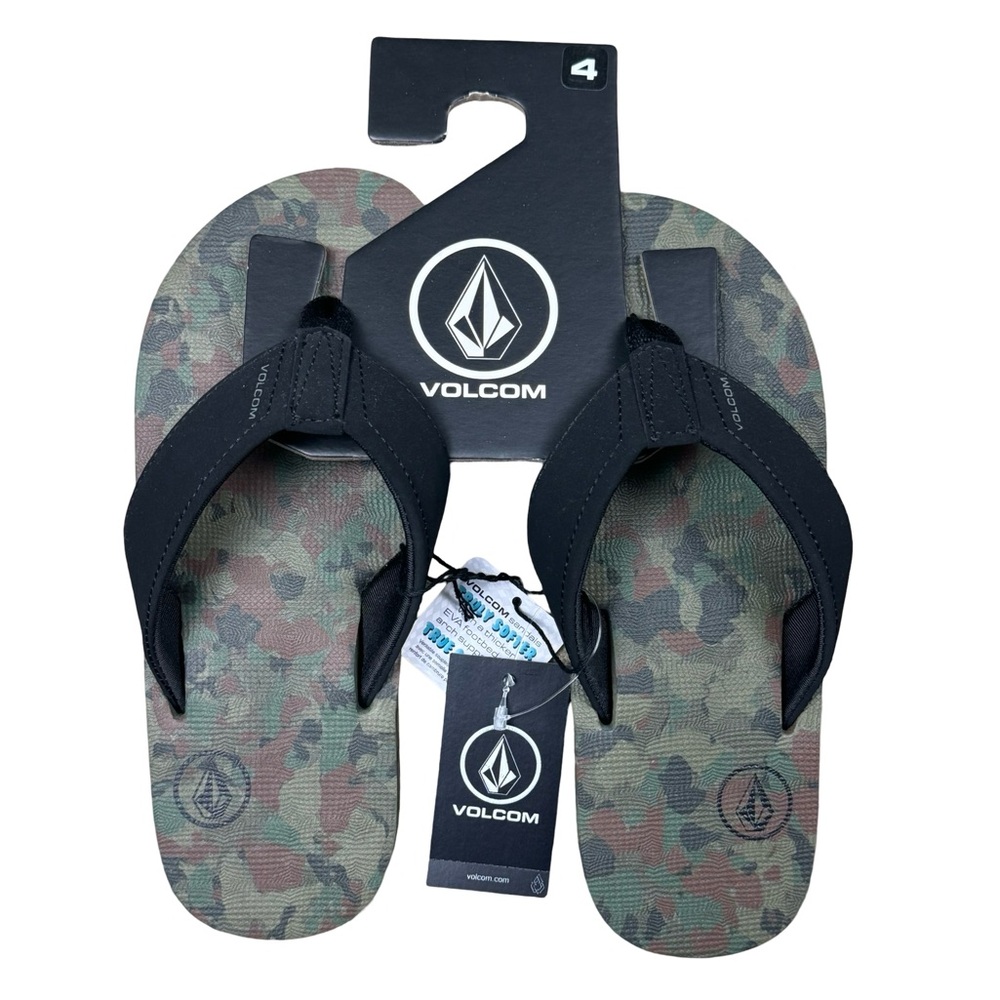 Volcom Victor Big Youth Camo Army Comfort Foam Flip Flops Sandals Size 4 Boys